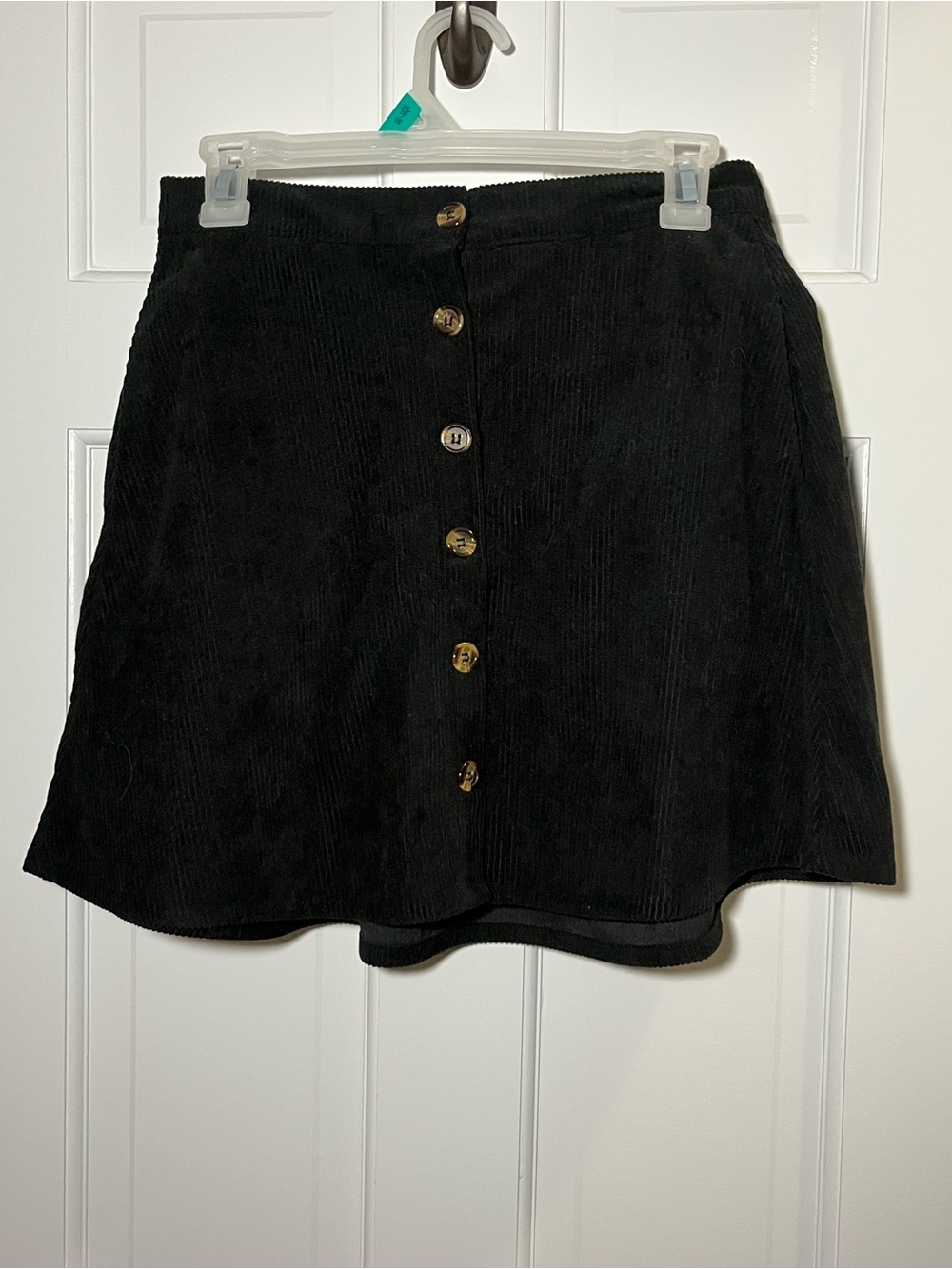 Button-Front Black Corduroy Mini Skirt - Women